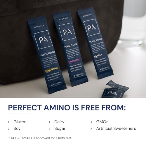 Image of BodyHealth PerfectAmino Powder - BCAA and EAA Powder for Pre and Post Workout - Amino Acid Energy Drink for Men and Women to Support Lean Muscle and Recovery - Mixed Berry - Stick Packs - 15 Servings