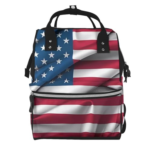 Sac à langer noir motif drapeau américain sac à dos multifonction grande capacité pour parents