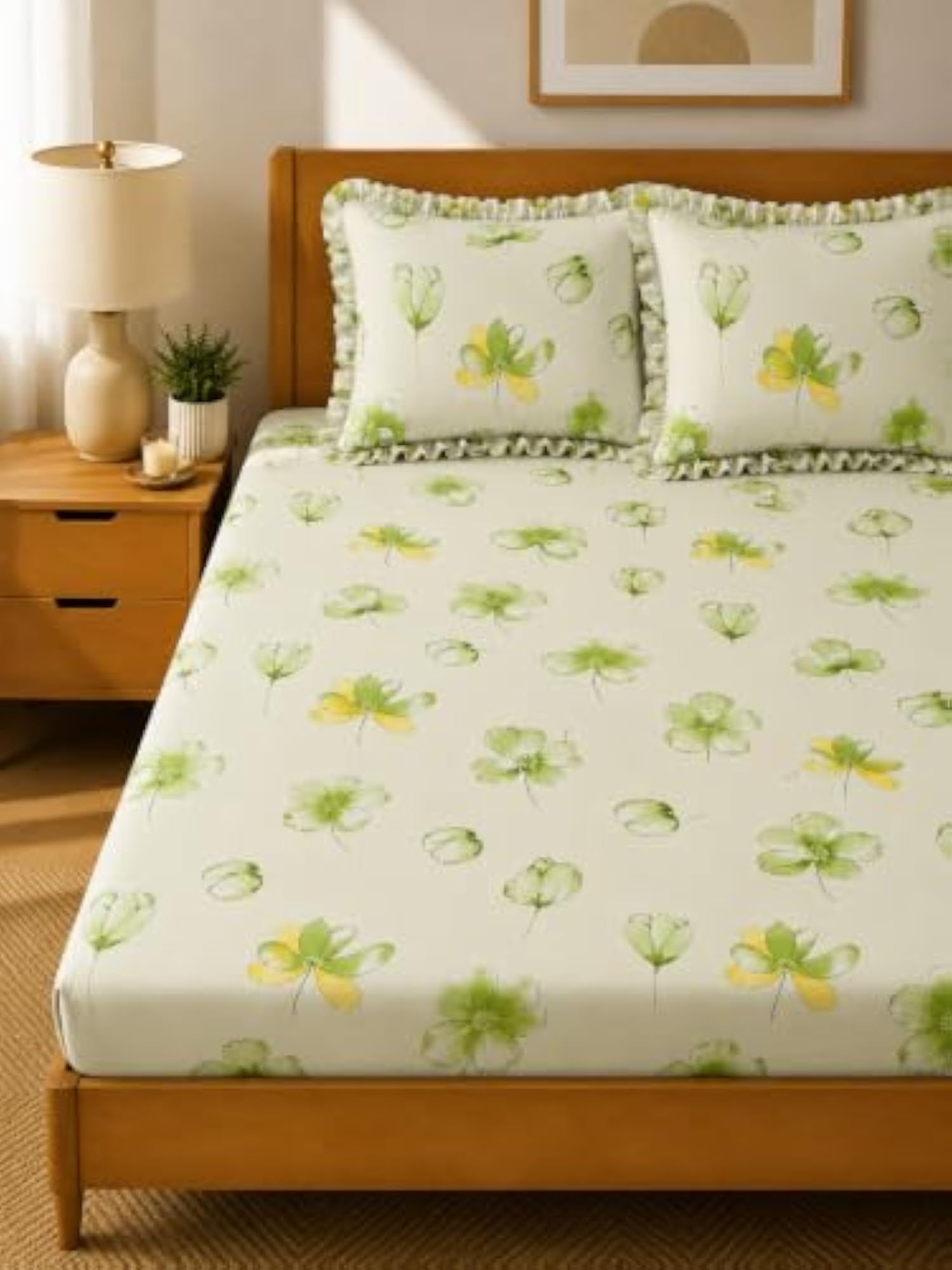 Cotton Feel King Size Flat Bedsheet with 2 Pillow Covers