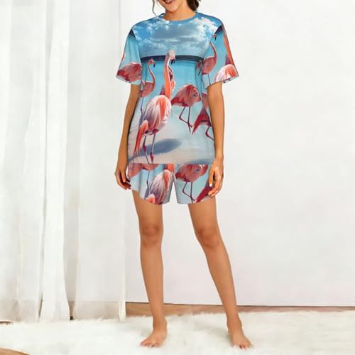 Imprimé flocage de flamants roses sur la plage : le t-shirt anti-décoloration