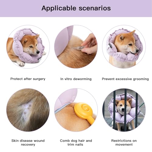 Image of H HIDREAM Soft Dog Cones for Medium Dogs,Cute Adjustable Cone for Dogs to Stop Licking,Dog Recovery Collars & Cones that can Protect Head and Foot Wounds,Purple Flower All-Season Style