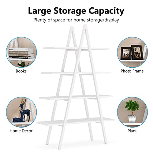 Tribesigns 4-Tier Bookshelf, A-Shaped Bookcase 4 Shelves Industrial Ladder Shelf Open Display Shelves Book Storage Organizer For Living Room, Home Office (White) #TOP4