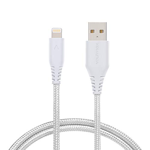 Apple MFi Certified Lightning Cable 3ft, Voltmax Double-Braided iPhone Charger w/Reinforced Aramid Fiber for iPhone 11/11Pro Max, XS/XS Max, XR, X,8/8Plus, 7/7Plus, iPad Pro/Air 2, iPod (White)