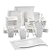 MALACASA serie Flora, 32 Piezas Crema Blanco Porcelana Vajilla Set Vajilla Vajilla con por 6 Cuencos, 6 Platos de Postre, 6 Platos Hondos, 6 Platos Llanos, 6 Tazas, 2 Cuadrada Placas