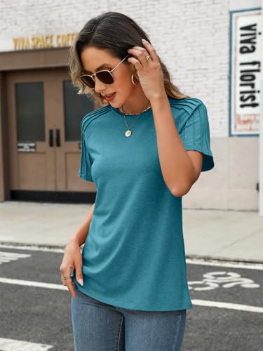 TICTICMIMI Women's Summer Short Sleeve Tops Crewneck Pleated T Shirts Casual Tees3