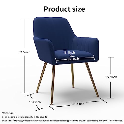 Image of Velvet Dining Chair Set of 2 - Modern Mid-Back Accent Chair with Gold Plating Legs - Upholstered Living Room Chair