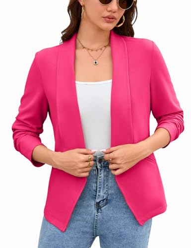 Women's Casual Blazer Long Sleeve Lightweight Open Front Blazer Work Office Blazers Jacket Rose Red