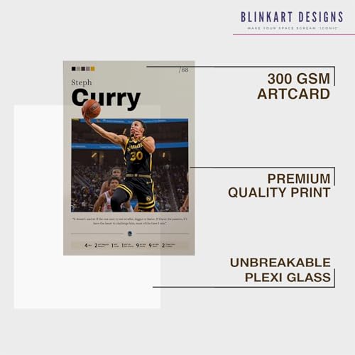 Image of BLINKART Steph Curry NBA BasketBall Player Synthetic Wood Photo Framed Wall Hanging Poster For Room & Office Bedroom Living Boys and Girl Room Home Wall Hanging(13 * 10 Inches)