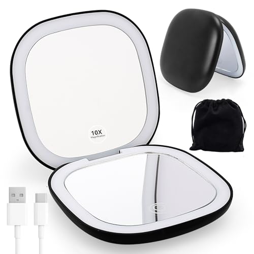 IGUGI Miroir Grossissant 10x,Miroir Cosmétique avec Grossissement,Miroirs de Poche Rechargeable,Miroirs Cosmétique avec Grossissement Puissantpour Un Maquillage Précis et Une Epilation des Sourcils