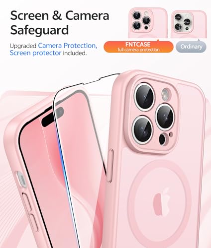 Image of FNTCASE for iPhone 14 Pro Max Case: [Compatible with Magsafe] Translucent Matte Cases with [Full Camera Protection] [Screen Protector] Military Grade Shockproof Protective Phone Cover - Light Pink