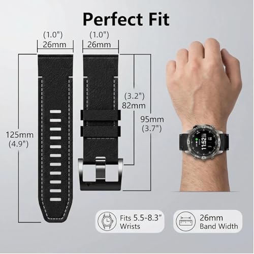 Correa de Cuero 26mm para Garmin con Forro de Silicona miniatura 4