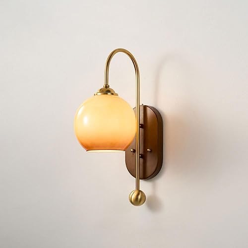 Vintage Gold Metal Wall Sconce Glass Hardwired Wall Lamp Retro Vanity Lighting E26E27 Base for Bedroom Living Room Hallway Wall Light(A)