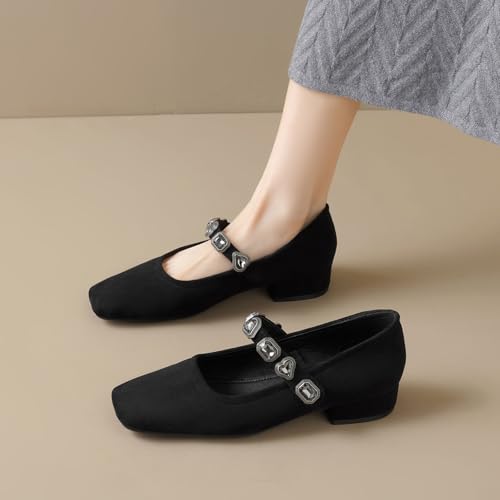 SWDZM Women's Mary Jane Ballet Flats Square Toe Chunky Heel Adjustable Strap Comfortable Dress Shoes3