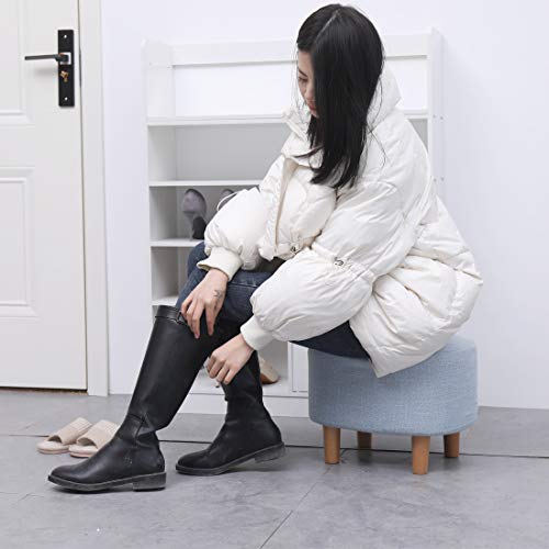 LEITING Ottoman Footstool Footrest Foot Stool Pouffe Padded Modern Home Living Room Bedroom Oval Seat with Removable Linen Stool Cover 4 Beech Wooden Legs (A-Beige) - Cosy Home Interiors LEITING Ottoman Footstool Footrest Foot Stool Pouffe Padded Modern Home Living Room Bedroom Oval Seat with Removable Linen Stool Cover 4 Beech Wooden Legs (A-Beige) - Image 4