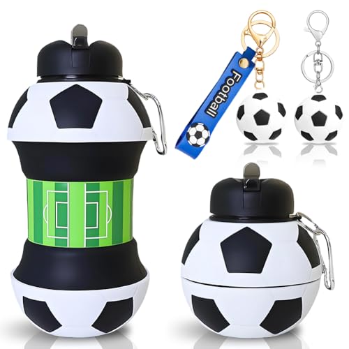 Configurazione set - la scelta regalo creativa Contiene 1 borraccia calcio pieghevole + 2 Portachiavi da Calcio (design diversi per preferenze varie). La combinazione di colori classica bianco e nero è versatile - sia un set pratico per l'uso personale che un regalo creativo per appassionati di calcio e bambini, con alto riconoscimento e adattabilità quotidiana.