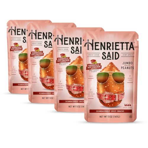 Image of Henrietta Said Wing-Flavored Peanuts - Truly Good Foods Snacking Nuts - Bold Flavors - Savory & Spicy Jumbo Flavored Peanuts - Vegan Snack - 4 (5-oz) Packs - Nashville Hot Chicken With Pickle