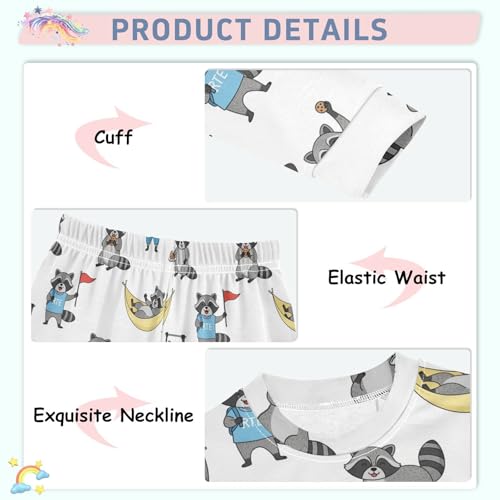 Pajama Sets Long Sleeve Cute Raccoon Adventure Pattern Soft Comfy Sleepwear 2 Piece PJS 3-8T4