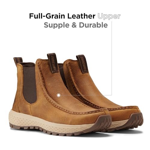 Image of SUREWAY Men's Slip-On Work Boots, Lightweight Moc Toe Leather Boots | Casual Leather Boots Slip-Resistant Rubber Outsole,Chukka boots for All-Weather Comfort