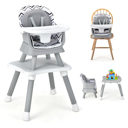 Image of GLACER 8 in 1 Convertible Baby High Chair - Adjustable High Chairs for Babies and Toddlers with Removable Tray, Dual Cushions, Activity Table and Chair Set, Booster Seat, Stool (Wave Gray)