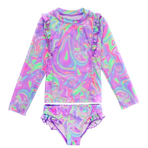 Image of Girls Swimsuit,Toddler Girls Bathing Suit Long Sleeve Rush Guard Swimwear,UPF 50+ Quick Dry Summer Beach Swimsuit
