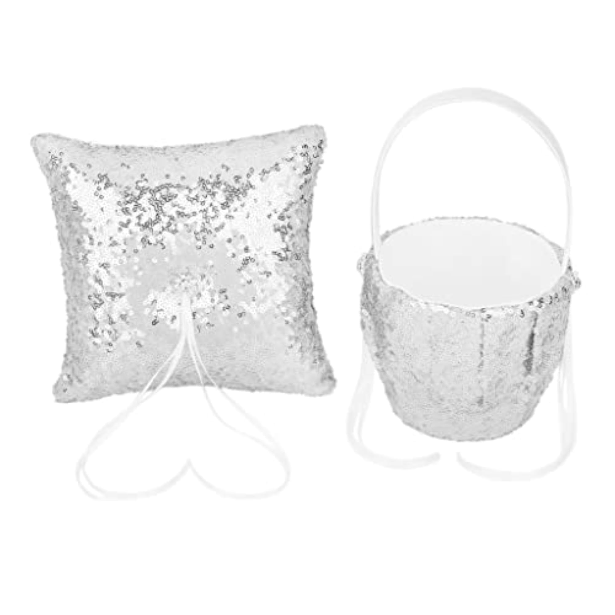 Ring Pillow&Basket Set Sequin Rhinestone Wedding Decor