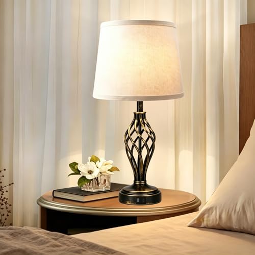 Ruiever Touch Table Lamps Set of 2, nightstand lamp with USB Ports Bedside 3 Way Touch dimmer Desk lamp for Living Room Bedroom,Gold and Black Brushed Spiral Cage Warm White Dimmer LED Bulb Included. by Ruiever - Used condition - Image 6