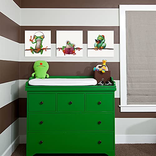 Frog Stuff Room Decor Poster: 3 Panels Framed Smart Frogs Reading Books On Tree Cute Frog Art With Glasses Picture Frog Cavans Wall Art Decorations Gifts For Office Kids Bedroom Bathroom 12"X12"X3 #TOP1