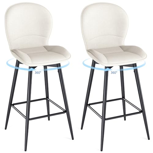 LEWE Lot 2 Tabourets de Bar 75cm, Chaise de Bar Pivotante, 4 Pieds, Beige