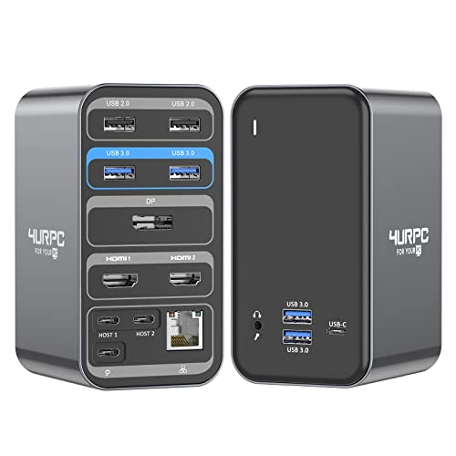 USB C Docking Station Dual Monitor for MacBook Pro/Air, USB C Dock, USB C Hub Multiport Adapter, Docking Station with 2 HDMI Ports, DP,6 USB, USB C, Ethernet, PD 3.0, Audio
