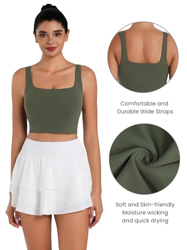 Image of Sunzel Square Neck Longline Sports Bra, Built-in Bra Crop Tank Top | Buttery Soft, Removable Pads, Light to Medium Support, Wide Straight Straps, Yoga, Pilates, Gym, Daily Wear