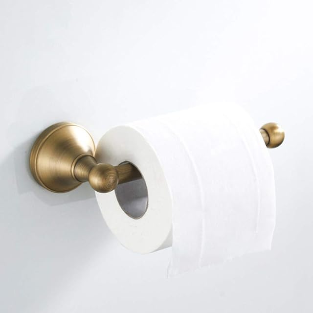 WOMAO Toilet Roll Holder Brass Antique, Retro Toilet Paper Holder Brushed Brass for Kitchen Bathroom Wall Mounted Paper Storage