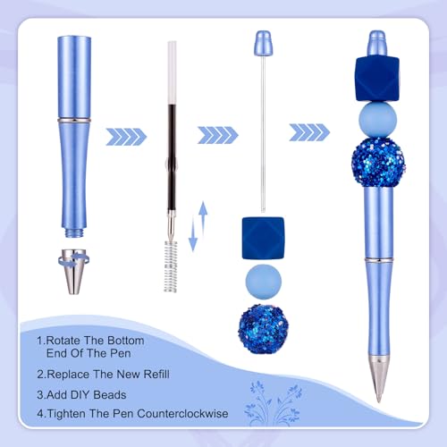 PandaHall 5pcs Beadable Pens with 10pcs 1mm Pen Refills Plastic Beaded Pens Shaft Black Ink Ballpoint Pens for Pen Making School Office Craft Supplies Blue - Image 4