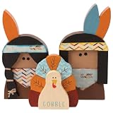 Colingmill 3 Pcs Thanksgiving Decorations Wooden Turkey Pilgrim Table Sign