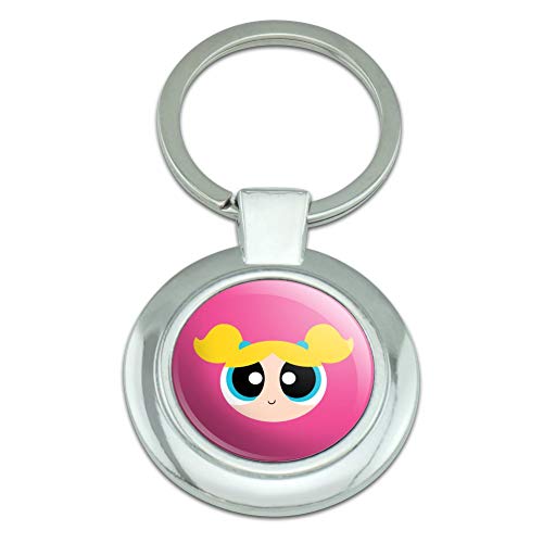 Powerpuff Girls Bubbles Head Keychain Classy Round Chrome Plated Metal