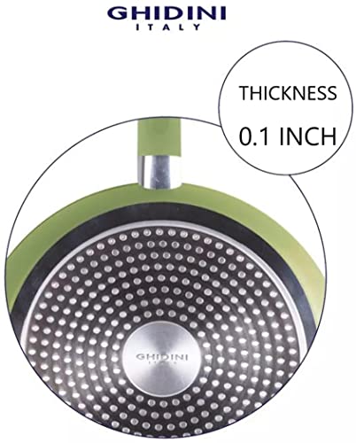 Italian 11" Nonstick Grill Pan For Stove Tops, Granite Coating Square Grill Skillet, Compatible With All Stovetops (Gas, Electric & Induction), Pfoa Free, Green, Made In Italy #TOP2