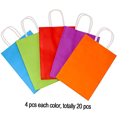 20 Pack Party Favor Bags Colorful Kraft Paper Goodie Bags With Handle For Kids Birthday #TOP3