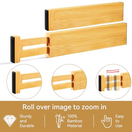 Secura Bamboo Drawer Dividers Organizer 4-Pack, Adjustable Drawer Separators Expandable from 12.0-17.1 inches for Kitchen, Office, Bathroom, Closet, Dresser - Image 3