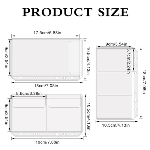 Dimeho 12 Stück Klarsichthüllen A6 Bindertaschen 6-Loch Ordner Transparent Budget Umschläge PVC Wasserdicht Kunststoff Bindertaschen für Notebook Planer Einlegeseiten Loseblattbeutel Foto
