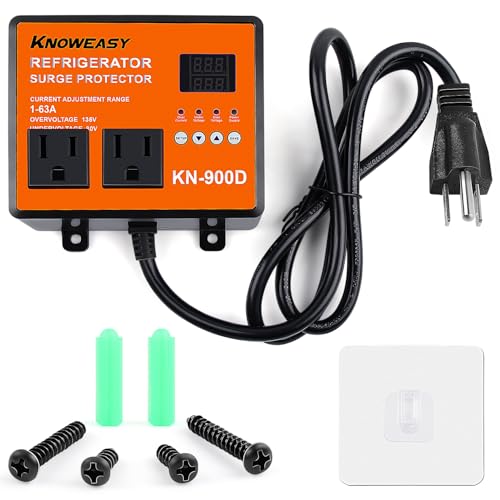 Knoweasy Refrigerator Surge Protector, Double Outlet Voltage Protector with Time Delay - Protects Home Appliances from Brownouts, Spikes, and Voltage Abnormalities, Black
