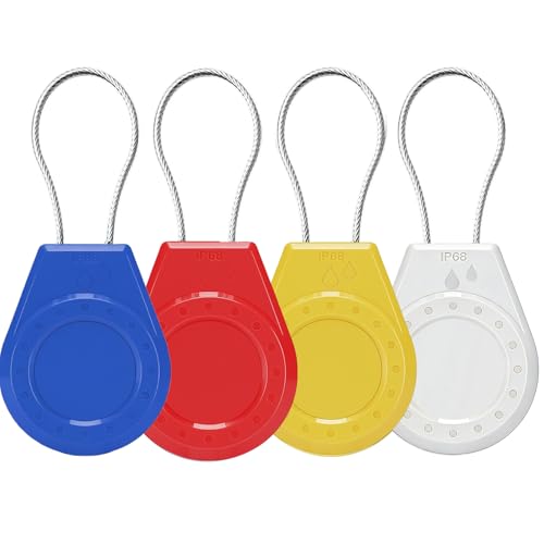 Image of Air Tagholder Keychain Case with Steel Wire Cable & Hex Lock, Waterproof Anti-Lost Shockproof Cover Compatible with Apple Air Tag for Luggage, Backpack, Keys (Blue+Red+White+Yellow)