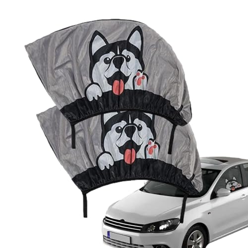 ノーブランド品 車のウィンドウシェード | 窓用日焼け止め, サンシェードプライバシー保護、ハスキー面白いパターン車のサンシェードサンシェードネット防蚊ネットスクリーン窓日焼け止め車の窓カバー屋外の防蚊カバー車内のプライバシーを保護します 紫外線をブロック