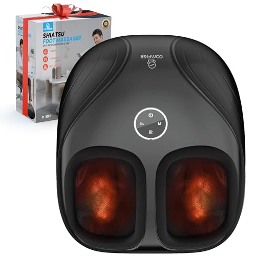 COMFIER Foot Massagers,Heated Feet Massager with Kneading Rolling Compression, Shiatsu Electric Foot Massager for Plantar Fasciitis, Gifts for Women Men