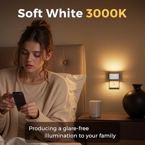 Image of L LOHAS LED Night Lights Plug into Wall, 2 Pack Modern Night Light with Dusk to Dawn Sensor, Dimmable Plug in Night Light, Adjustable Brightness, 3000K Soft White for Bedroom Bathroom Hallway(Silver)