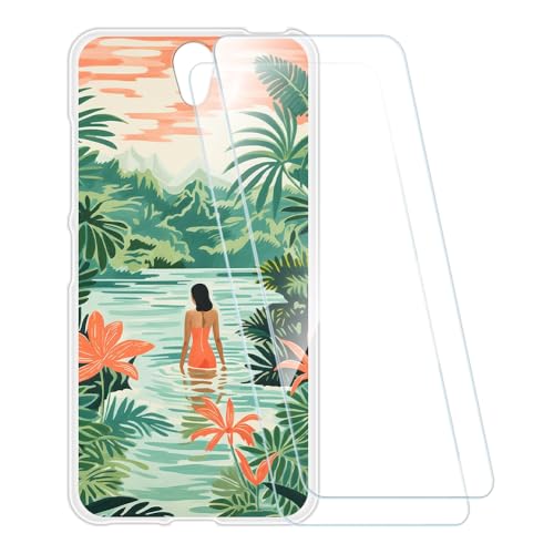 ESACMOT Bedruckte Hülle + 2 Glas Schutzfolie Kompatibel mit Lenovo Vibe S1, Stoßfeste Weiche Cover & HD Klare Tempered Glass Folie (Schwimmende)