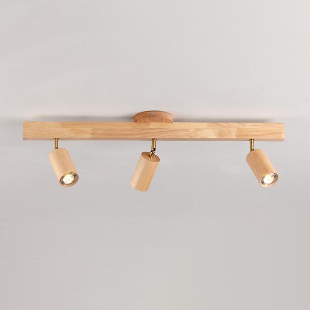 AGURELI Adjustable LED Wood Spotlight - Modern Ceiling Light Fixture for Kitchen, Bedroom, Living Room, Bar(Wood Color,3-Light)