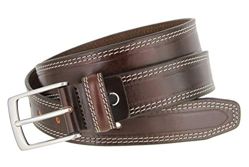Men's Double White Stitching Smooth Genuine Leather Dress Belt 1-3/8"3