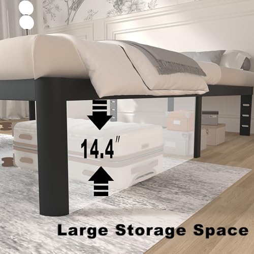 Image of ITIMIDI 16 Inch Metal Twin Bed Frames, Heavy Duty Strong Support Slats, Safety Design with Rounded Corner Legs and DIY Headboard Hole, No Box Spring Needed, Noise Free, Easy Assembly, Black