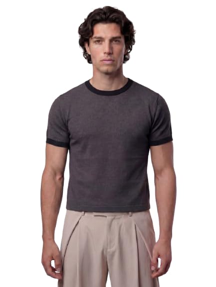 fugazee Charcoal Cropped Ringer T-Shirt | 100% Cotton Fabric | Muscle fit-picture-22