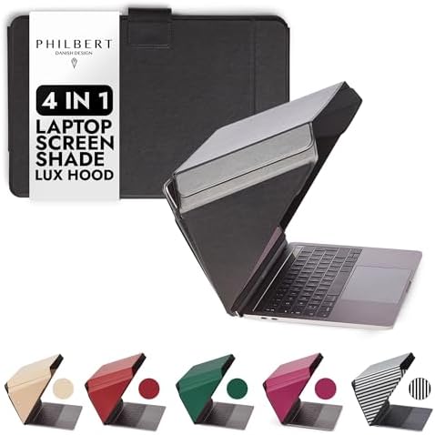 'Philbert Danish Design 4-in-1 Laptop Sun Shade Lux Hood - Screen Shade, Privacy, Heat Protection, Contrast Enhancement - Fits 12''-13''-14''-15''-16” Laptops, Self-Standing Cover with Pocket'