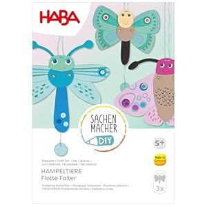 HABA Sachenmacher Hampeltier Schmetterlinge – Bastelset für 3 bewegliche Falter, Kreativset für Kinder ab 5 Jahren, Komplettset inkl. Fotokarton & Garn – 2013219
